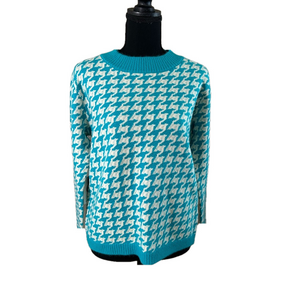 Callahan Long Sleeve Turquoise and Cream Houndstooth, Size S